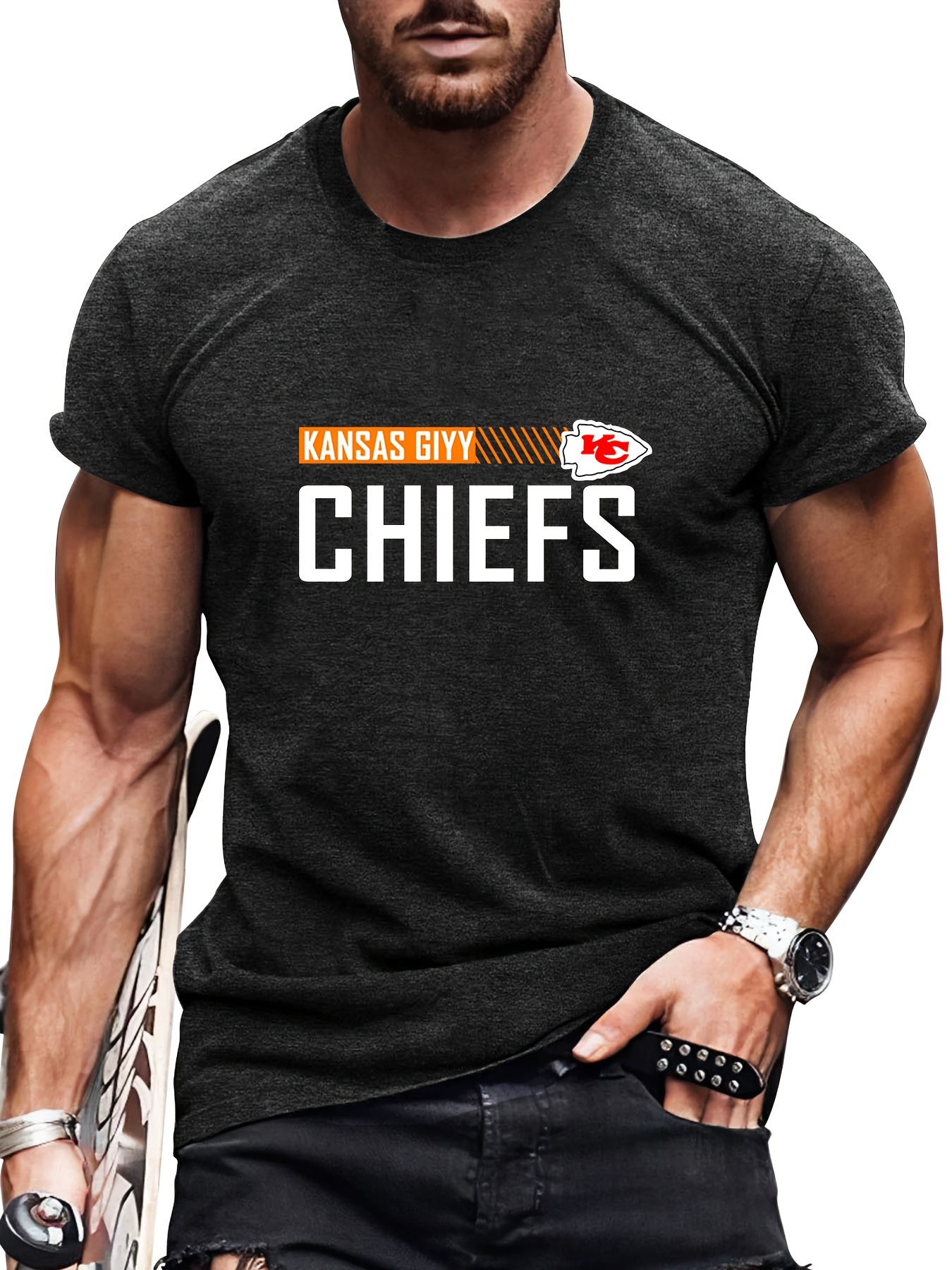 Kansas City Chiefs Wears 2PCS Men's Summer Short Sleeve T-Shirt Beach Shorts