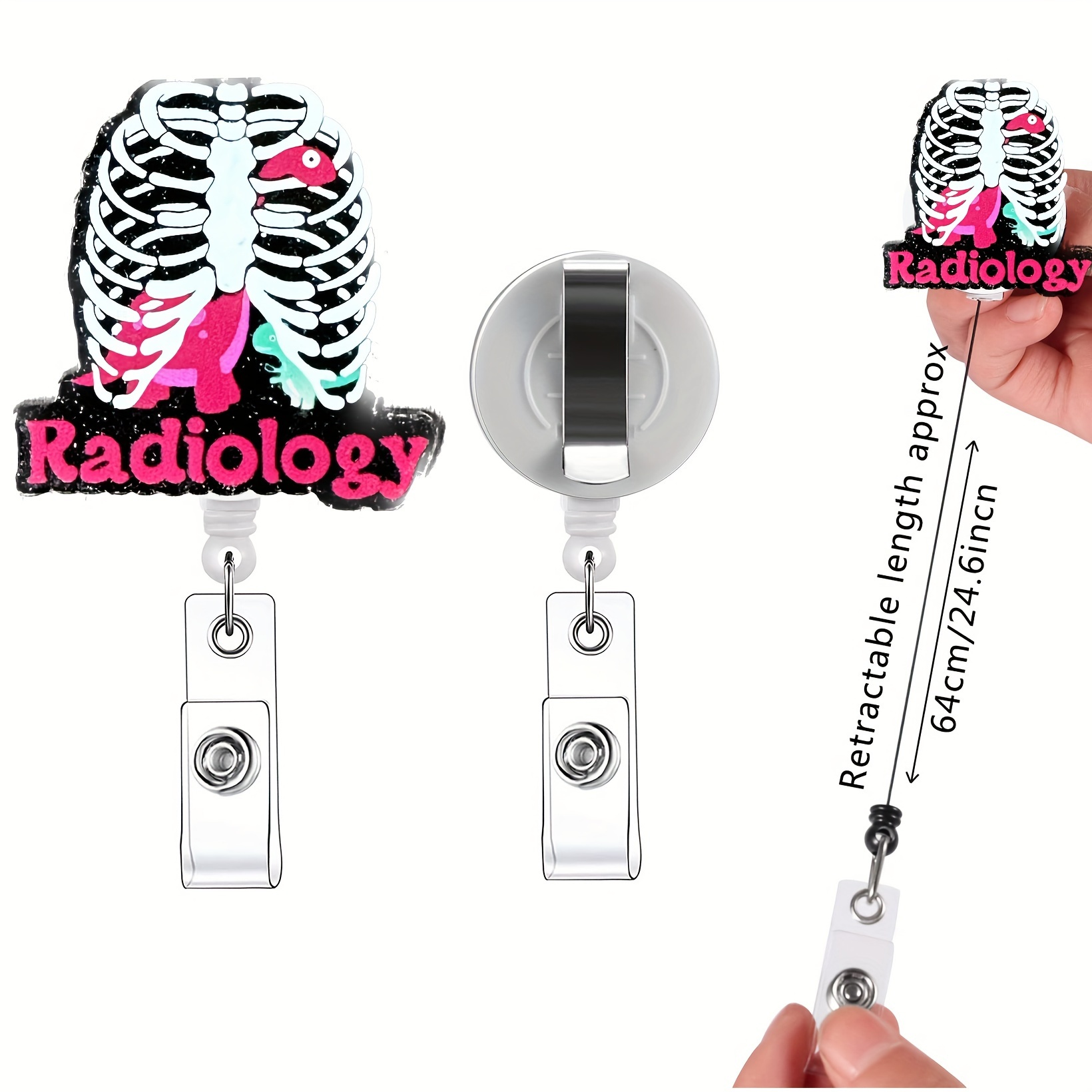 Radiology Badge Reel Holder Retractable Badge Clip with Clip Name Card  Holder for X-Ray Radiology Rad Tech Radiologists Nurses Doctors Teachers