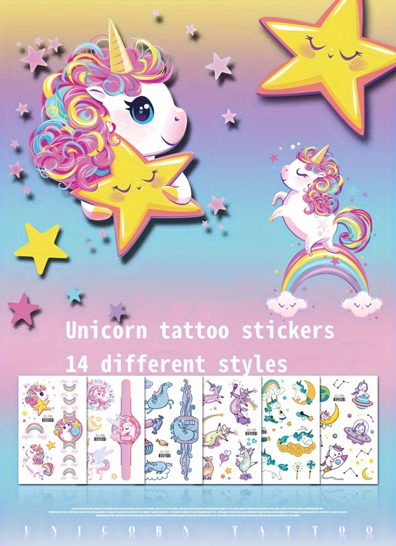 12 Hojas Unicornio Flash Tatuaje Pegatinas Dibujos Animados - Temu Mexico