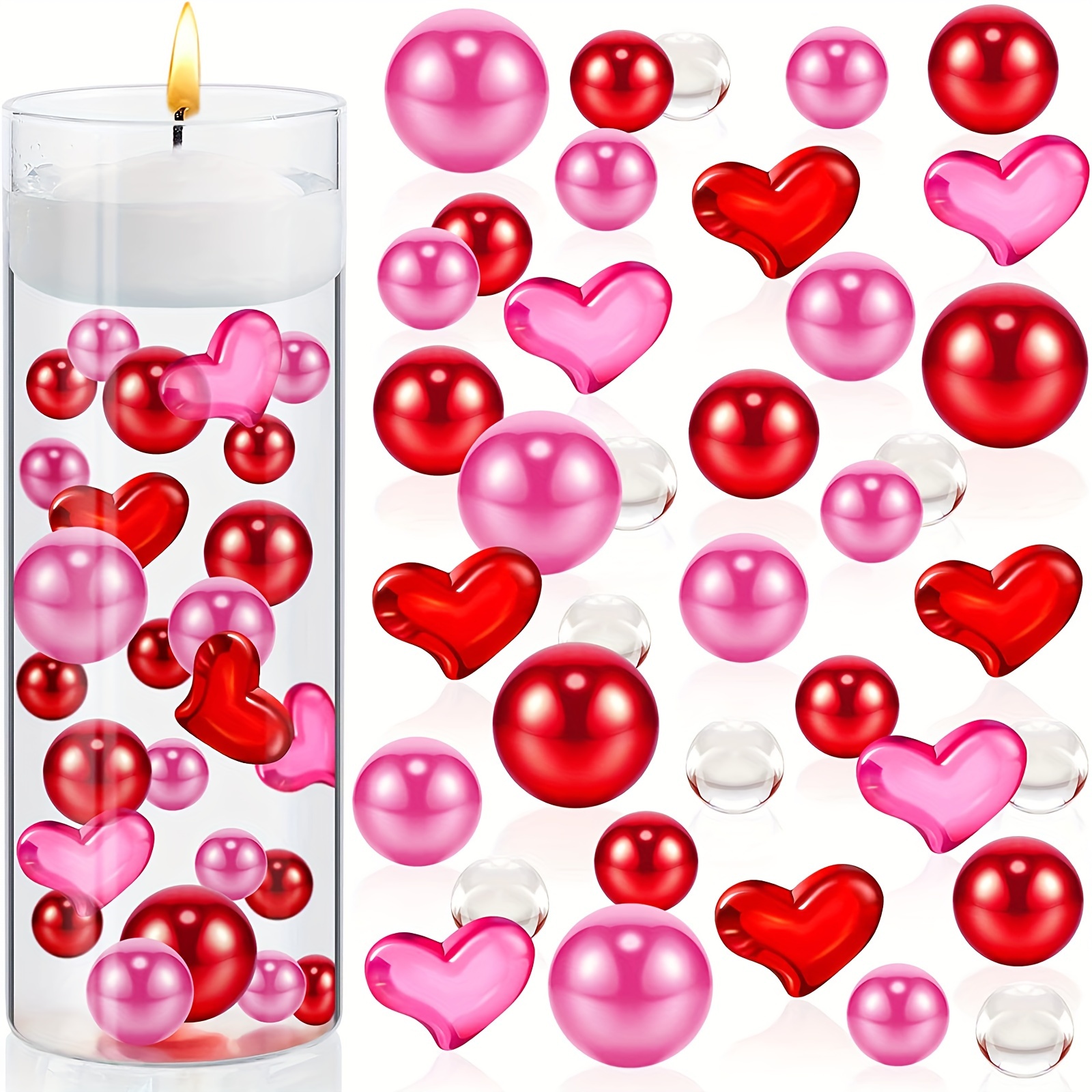 Set, Riempimento Vaso, Decorazioni Riempimento Vaso San , Riempimento Vaso  A Forma Di Cuore Rosso E Rosa, Perle Galleggianti Senza Candela