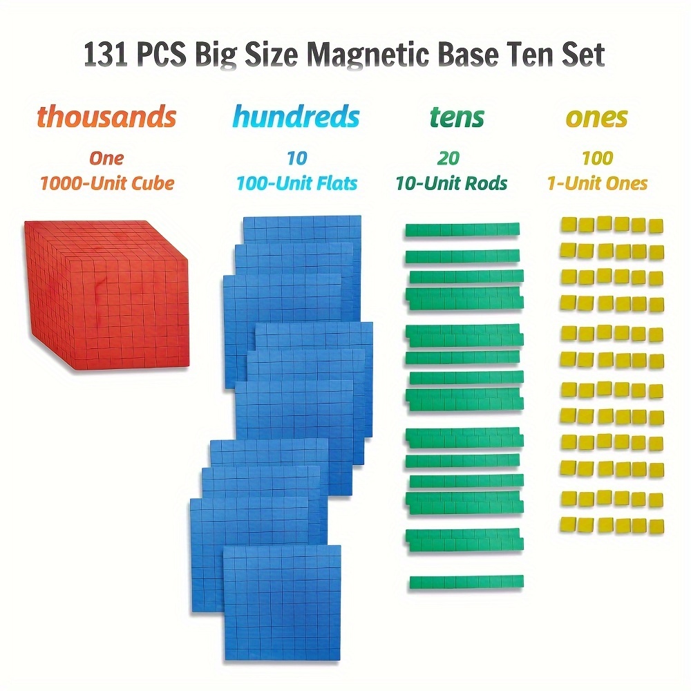 

131 Pcs Eva Foam Magnetic Base Ten Set For - Place Value Teaching Tools, Math Manipulatives Counting Blocks For 6-12, Large Size For Kids Math Learning