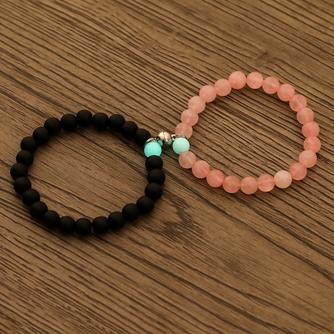 2pcs/set heart-shaped magnet Pink Crystal Pendant couple Bracelet