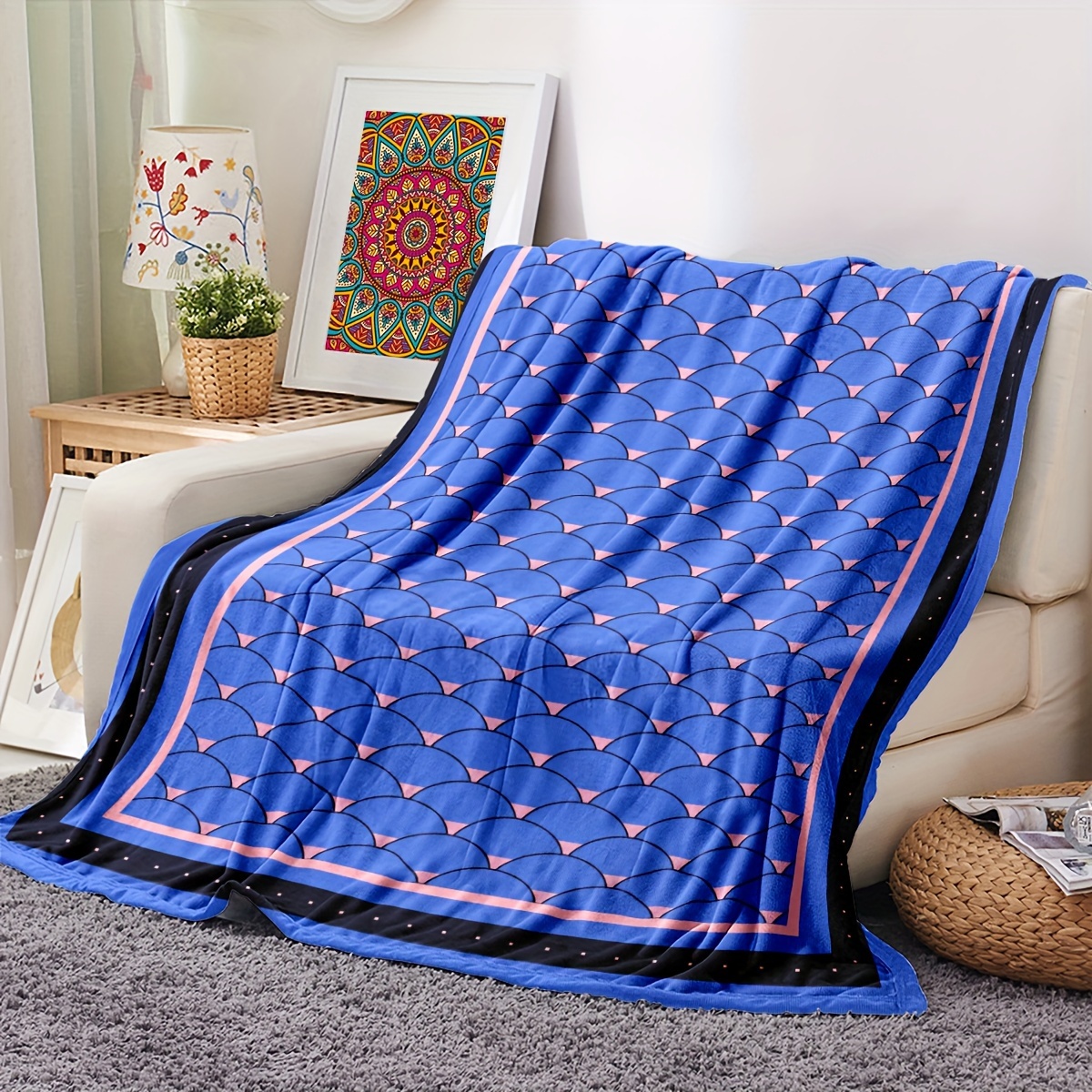 Small Cover Blanket Fish Scale Digital Printed Flannel Nap Temu