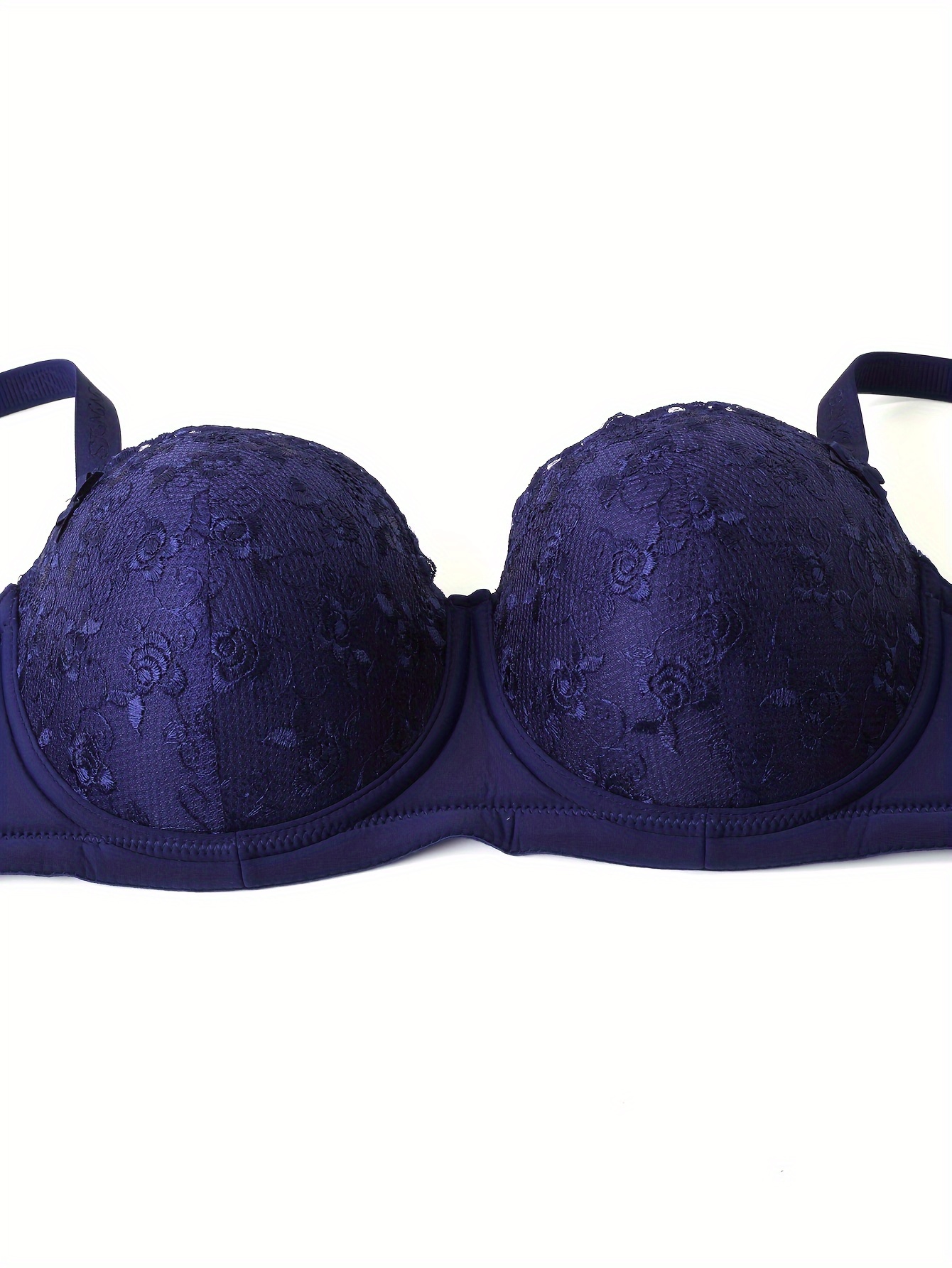 Floral Embroidered Balcony Bra - Blue