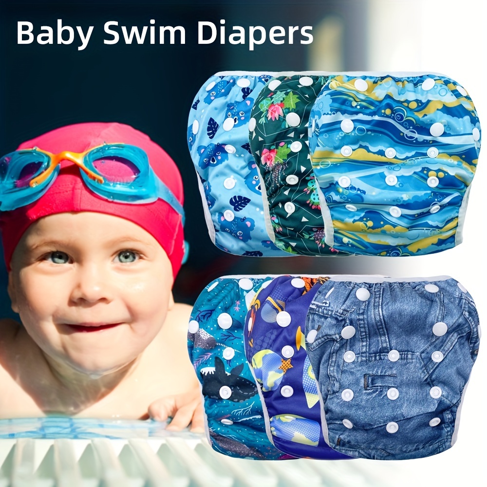 

1pc Boy Reusable Swim Diaper, Adjustable & Stylish Fits Diapers Sizes N-5 (8-36lbs) , Ultra Premium Quality For Baby Shower Gifts & Swimming Lessons (,bear, Jeans,whale)