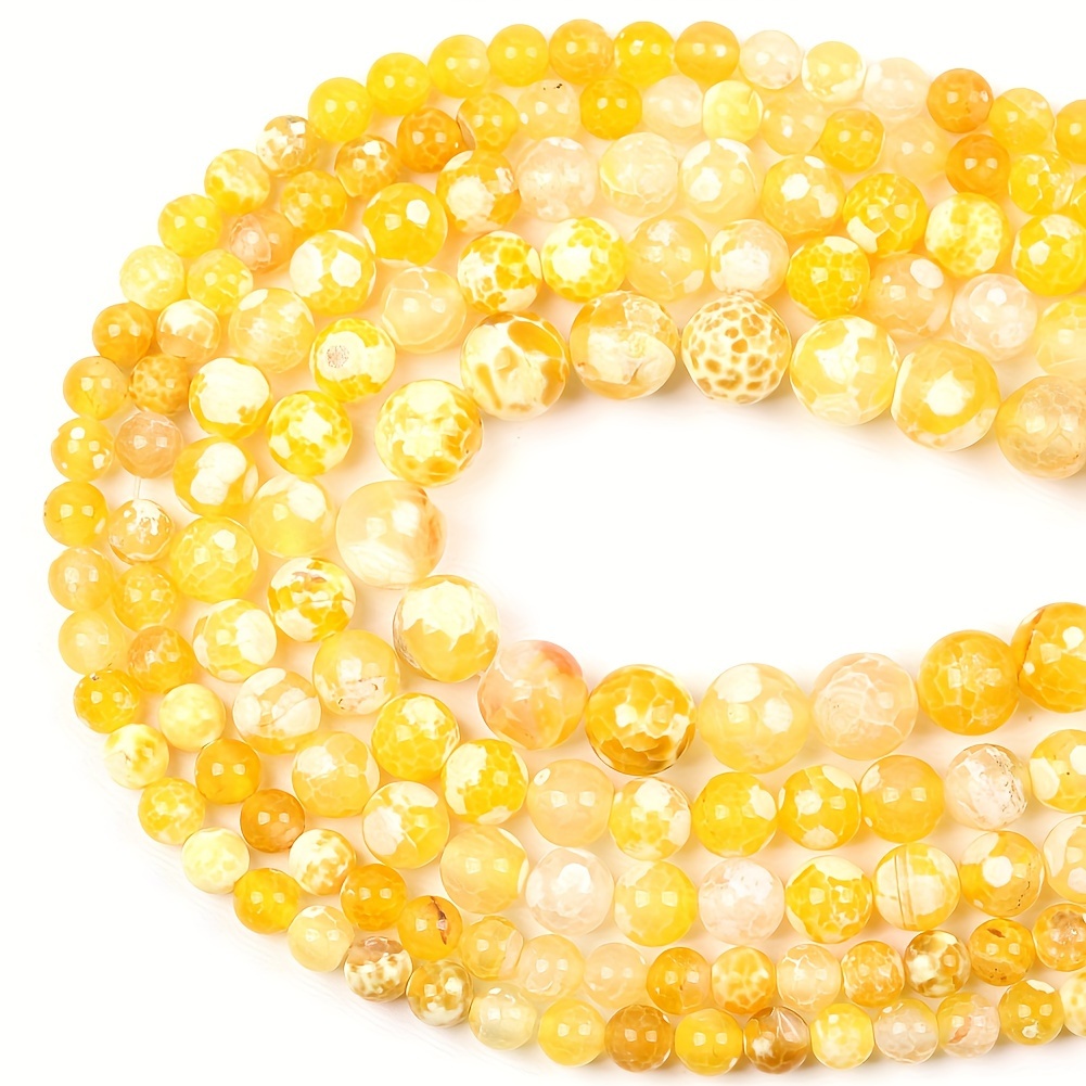 

6mm (0.236") -10mm (0.393")natural Stone Yellow Fire Agate Round Beads, For Jewelry Making Diy Bracelets Necklace