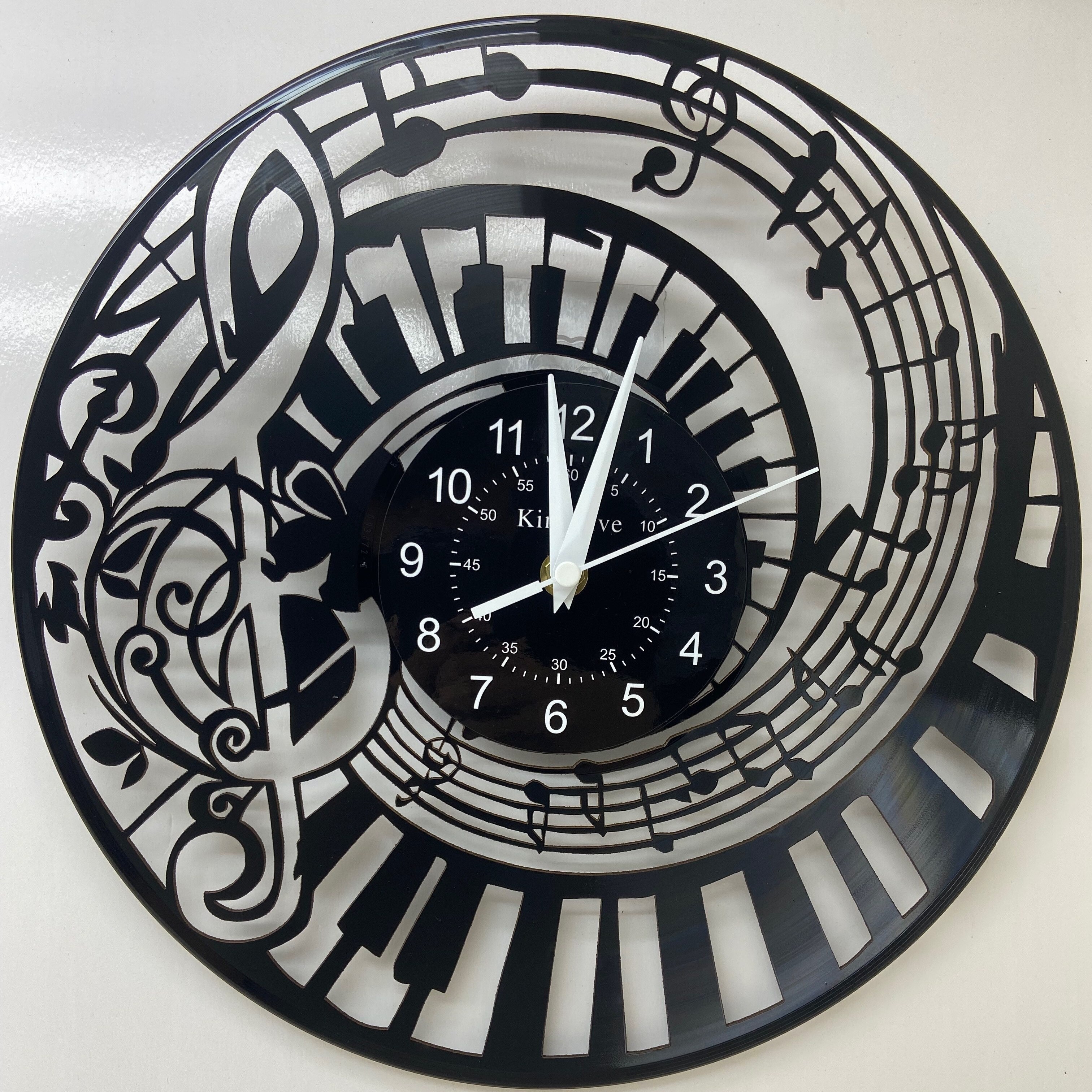 1pcの音楽時計ビニール壁時計、ブラック音楽レコードアート壁装飾