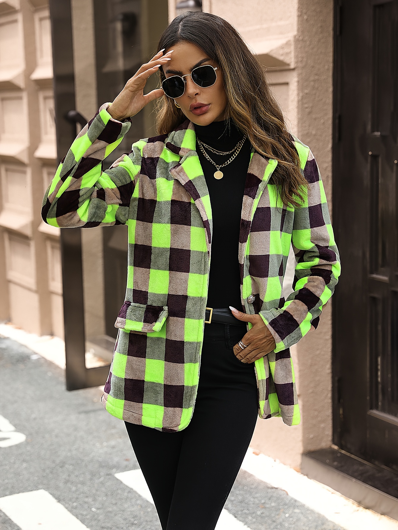 Womens green plaid on sale blazer