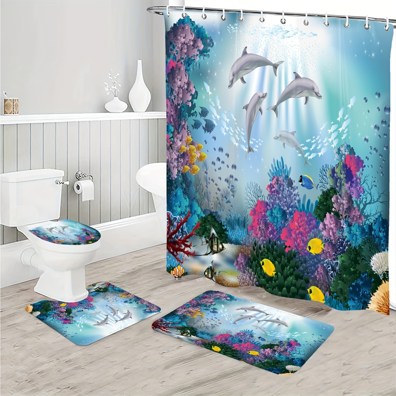 Underwater World Bathroom Set Waterproof Shower Curtain 12 - Temu