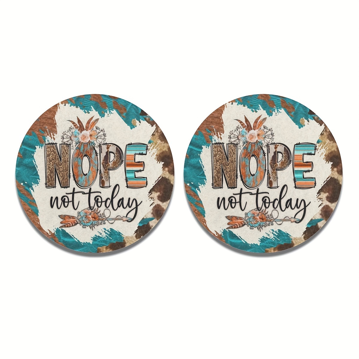 Boho Nope Not Today Pattern Absorbent Car Cup Holder Coaster