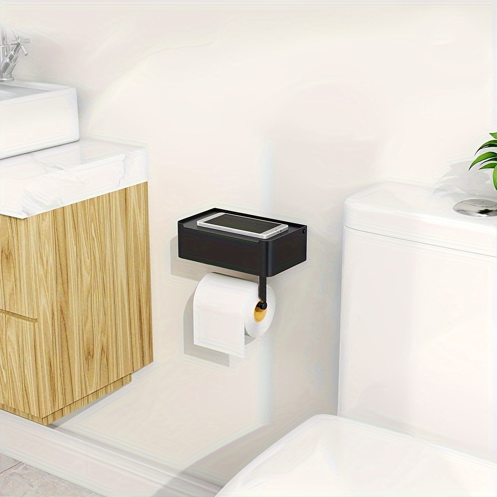 Matte Black Toilet Paper Holder with Shelf, Flushable Wipes