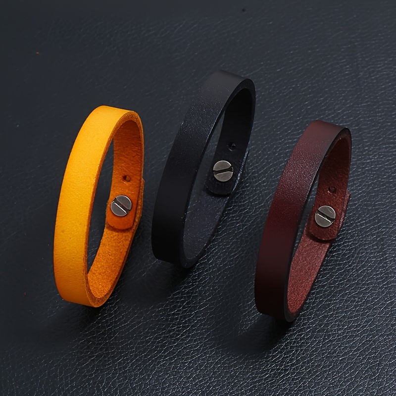 Minimalistic Leather Bracelet Brown Bangle for Men