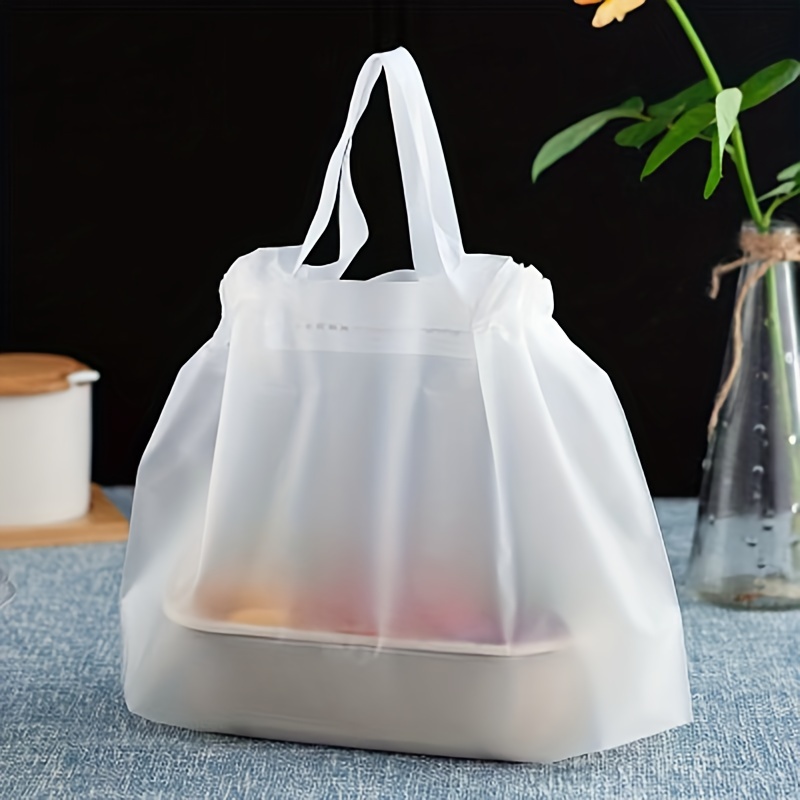 50pcs Transparent Plastic Bag With Handle Food Packaging Bag Party Favor  Baking Take Away Bags