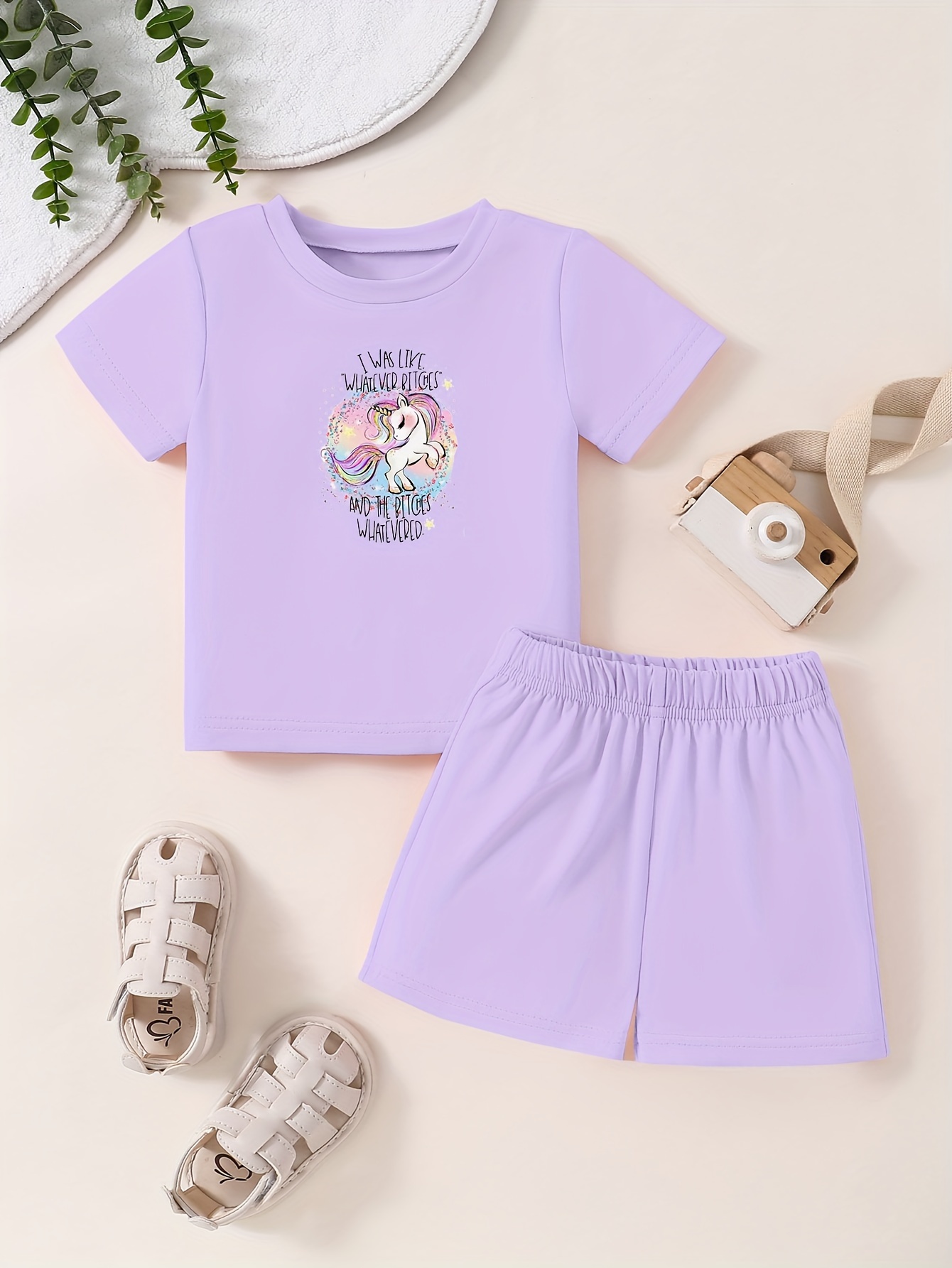 100% Cotton 2pcs Baby Boy/Girl Outer Space and Letter Print Short-sleeve Romper with Solid Shorts Set