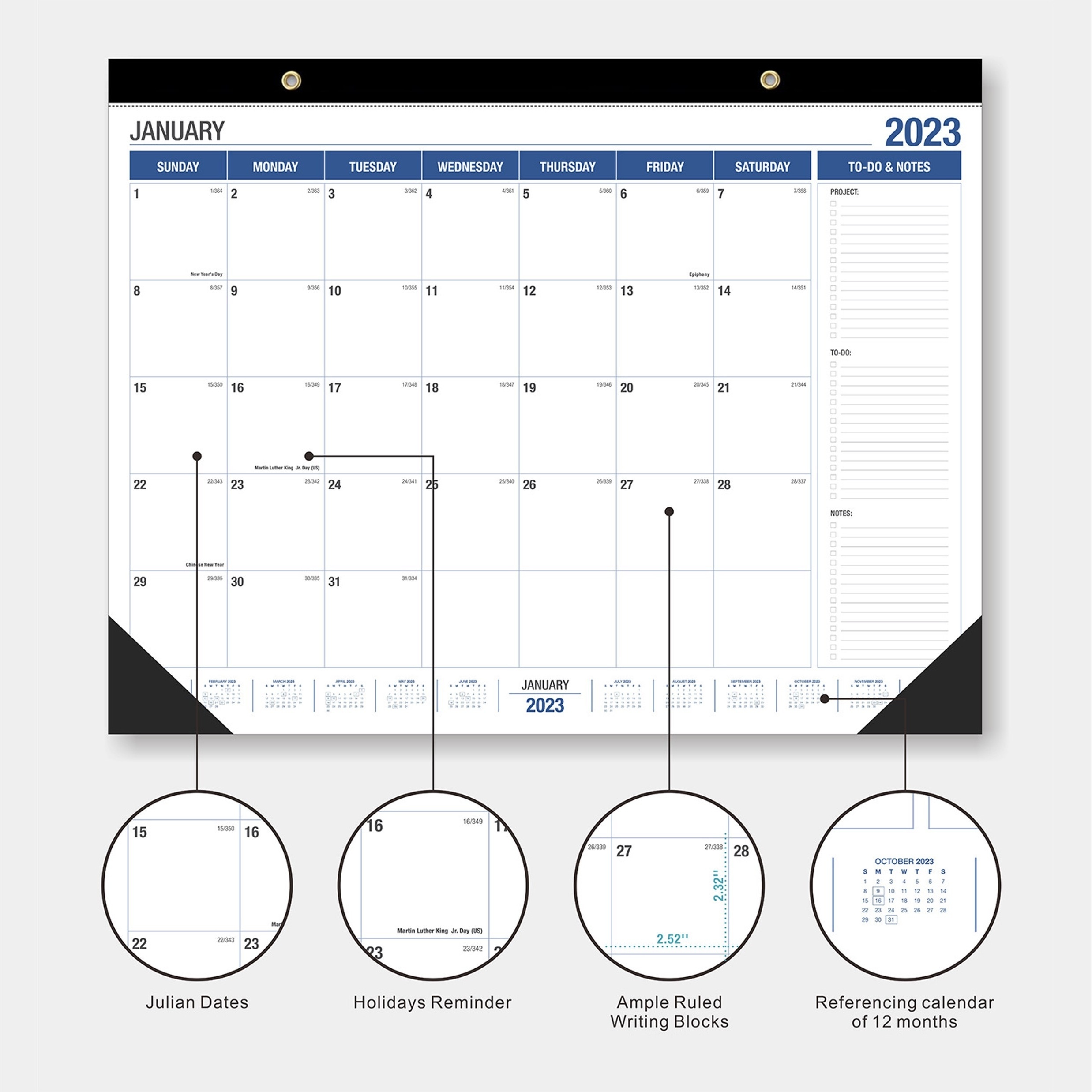 Large Wall Calendar 18 Months 17x22 Inches with Hanging Rope