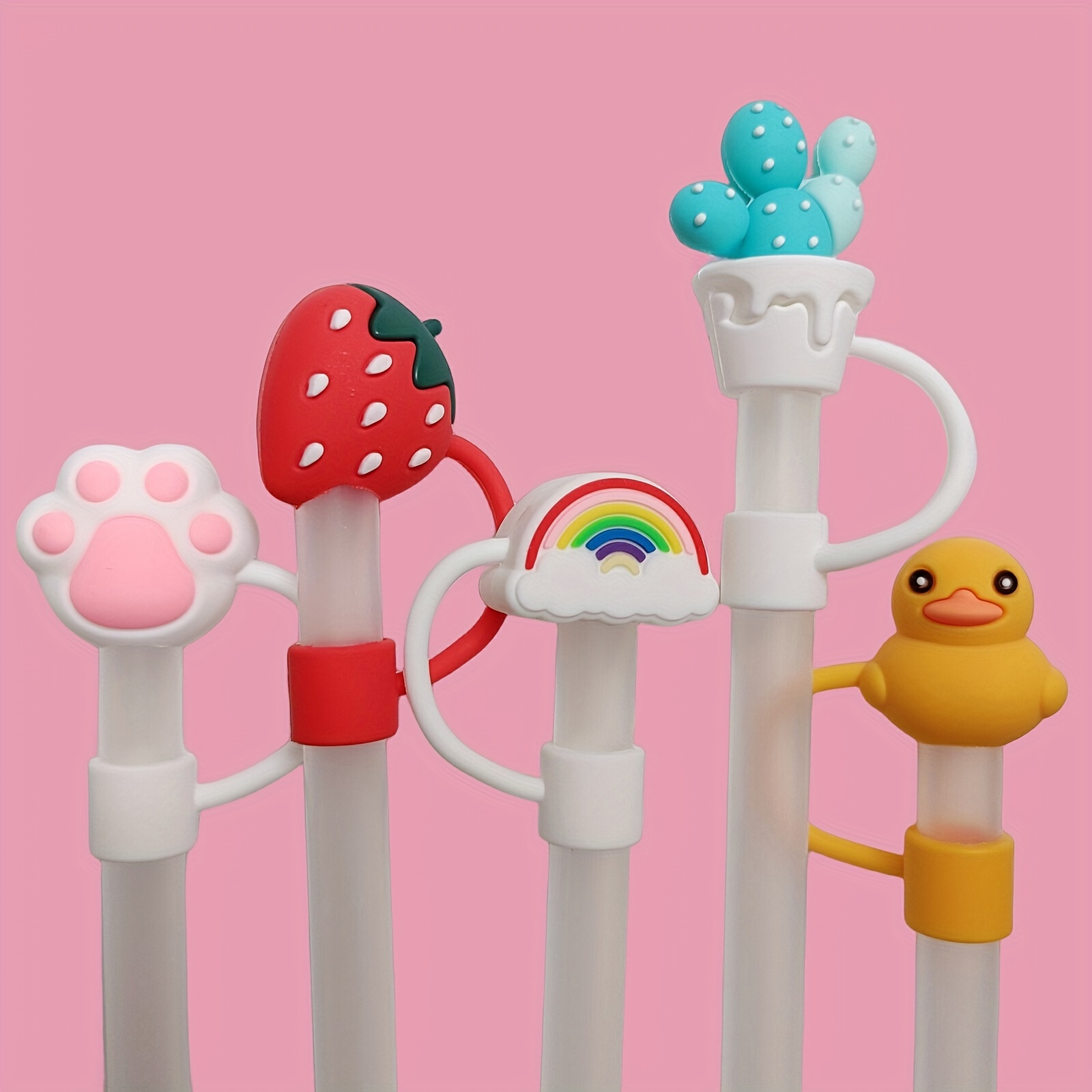 Straw Tips Cover Reusable Straw Toppers Cute Cartoon - Temu