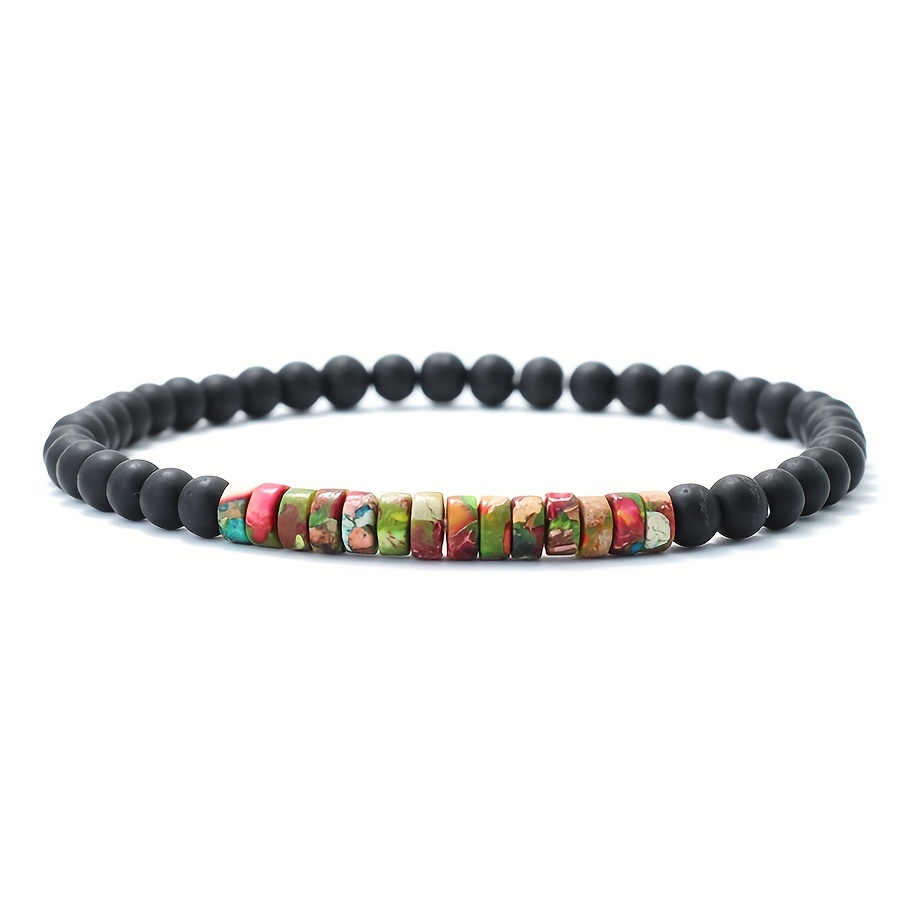 1pc 4mm Natural Beads Men Bracelet, Easy Baclet For Men Armband Jewelry