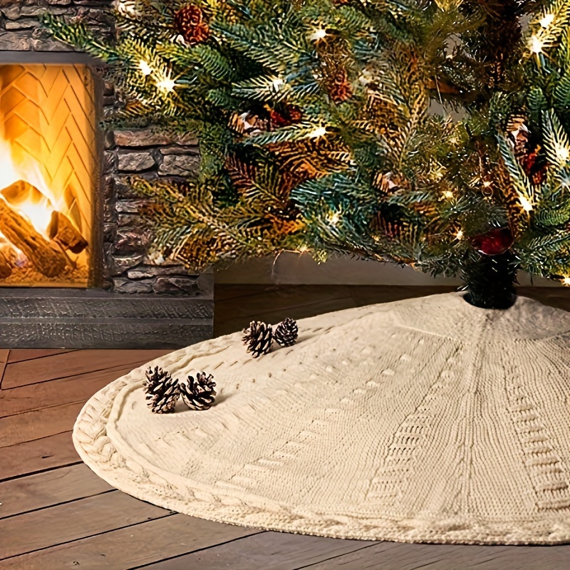 Knitted Christmas Tree Skirt Large Red White Tree Skirt Temu