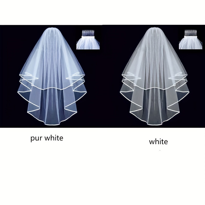 2 Tier Wedding Veil with Ribbon Edge and Comb - Bridal Anniversary Bachelorette
