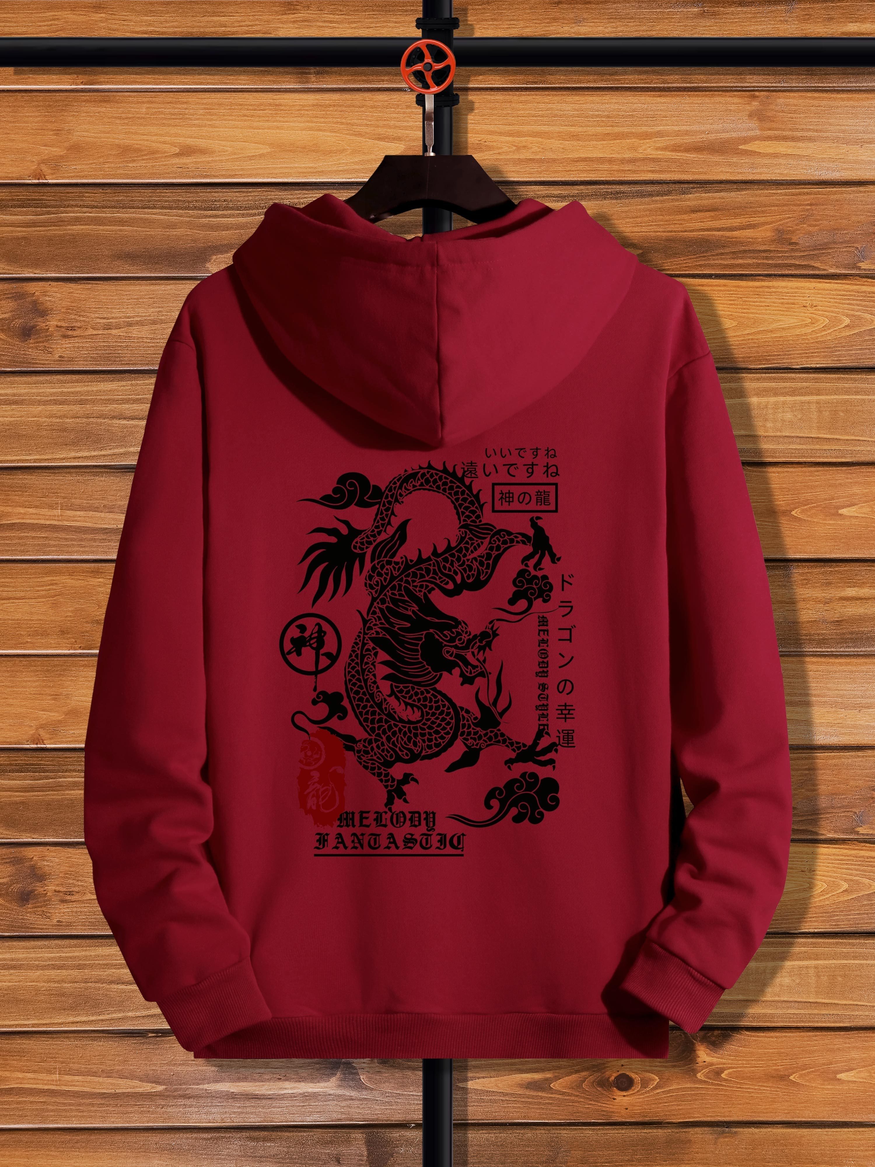 Hoodies For Men, Men's Casual Dragon Pattern Graphic Design