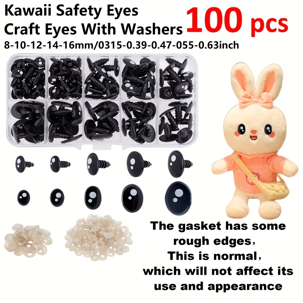 200pcs Safety Eyes,5 Sizes Plastic Doll Eyes for Amigurumi Resin Craft Eyes  with Washers Black Stuffed Toy Eyes Plastic Safety Crochet Eyes for