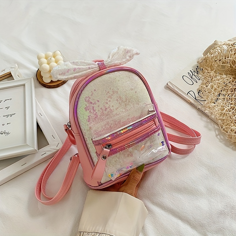 Girls Sequin Rabbit Ears Backpack PU Leather Schoolbag