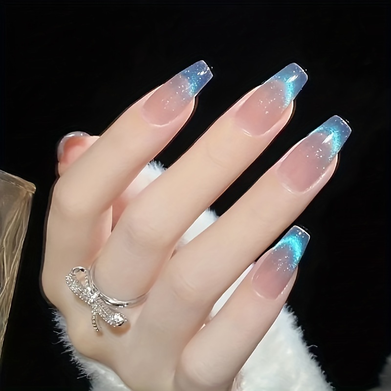 Clear Iridescent Glitter Press on Nails, Flower Charms, Long, Short,  Ballerina, Almond, Korean Nail Design, Acrylic, Summer, Coquette Nails 