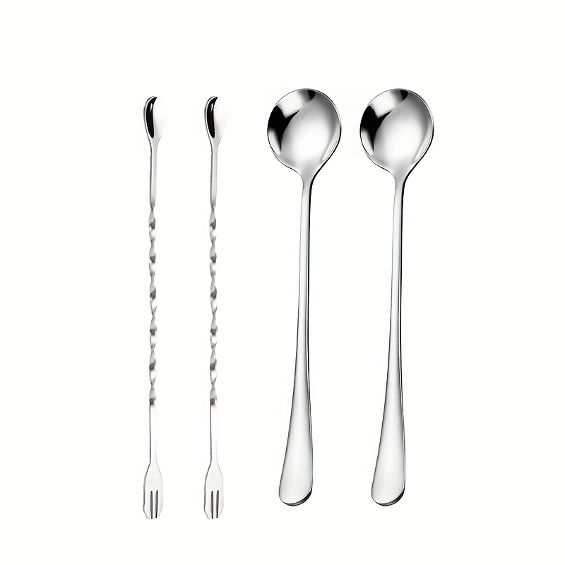 1pcs stainless steel stick fork spoon cocktail spoon spiral kitchen utensils  double stick stir stick cocktail bar bar utensils