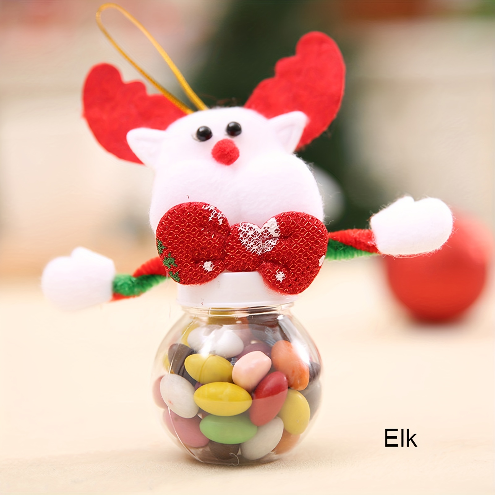 Christmas Candy Jar, Mini Food Storage Container Christmas Santa Claus  Snowman Reindeer Clear Plastic Candy Jar