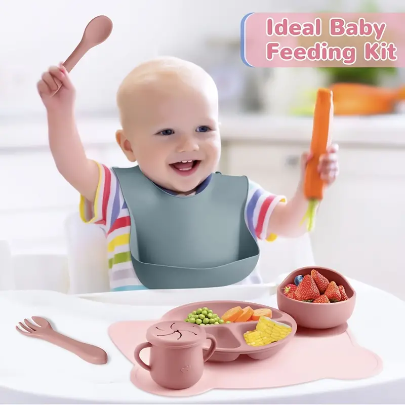 Plato de silicona para niños, ventosa, plato para bebés, cuenco de comida  complementaria, plato de aprendizaje para bebés