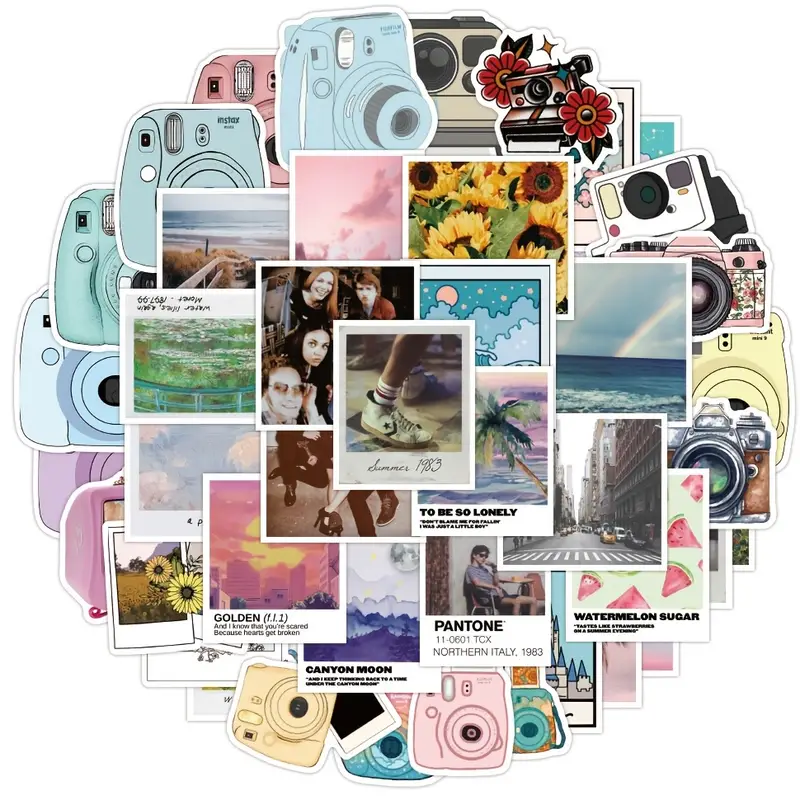 50pcs Camera Cartoon Stickers Polaroid Landscape Photo - Temu