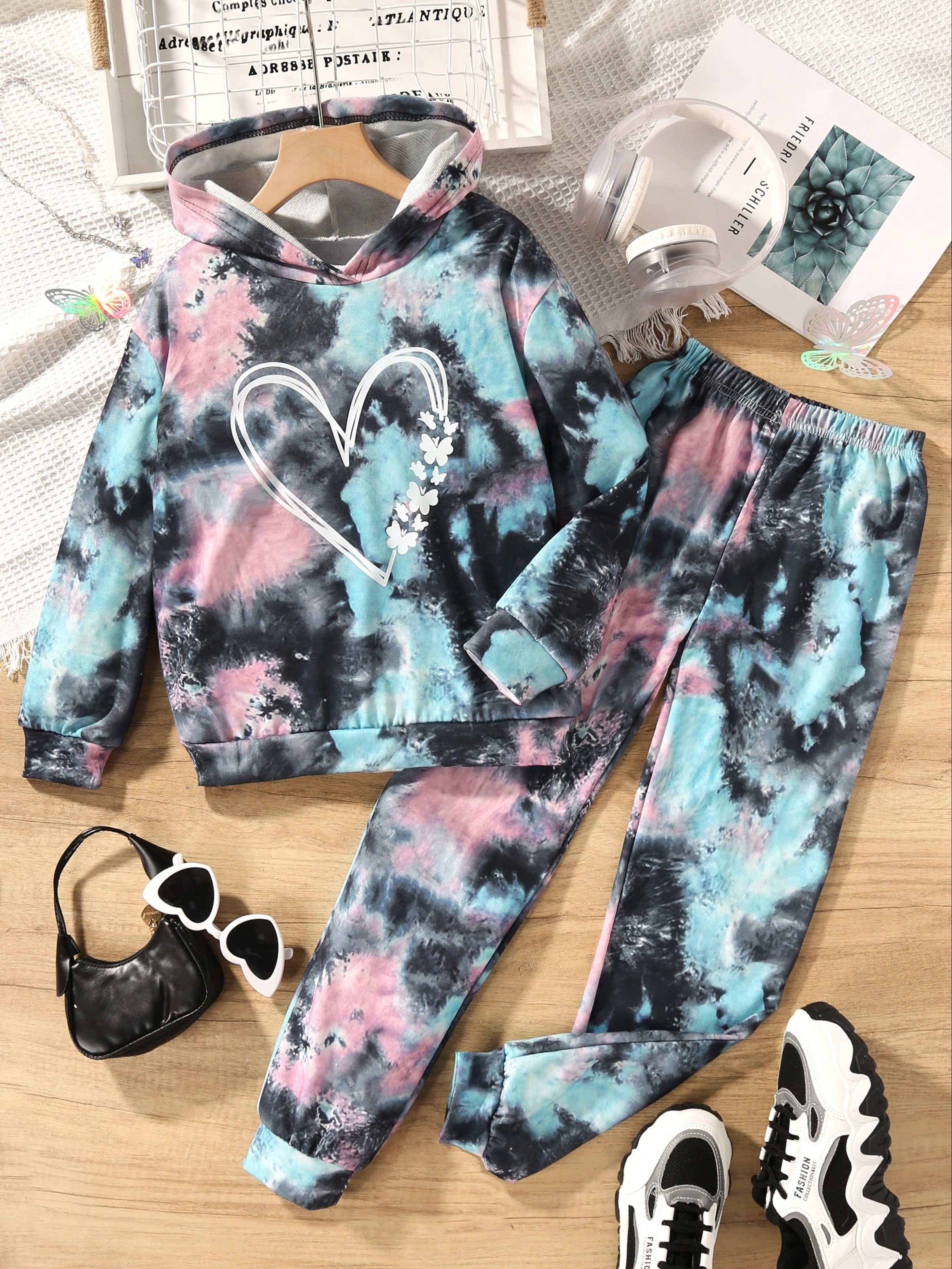 Girls Tie Dye Set Long Sleeve Zip Hoodies Trendy Jogger - Temu