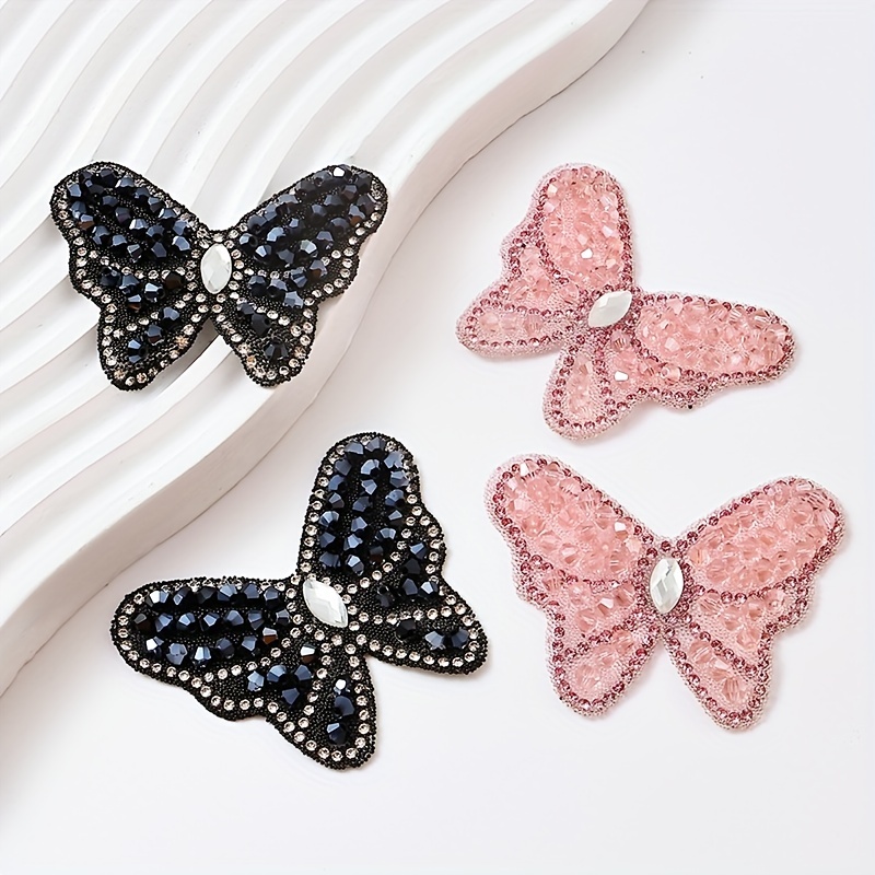 Iron on Rhinestones Bling Butterfly Decal Emblem for DIY