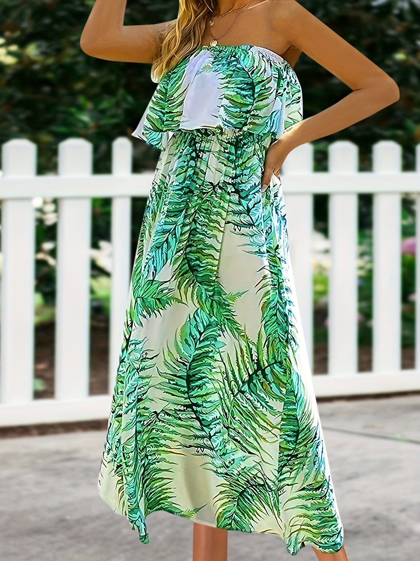 Tropical Print Halter Neck Dress Boho Backless Split Maxi - Temu