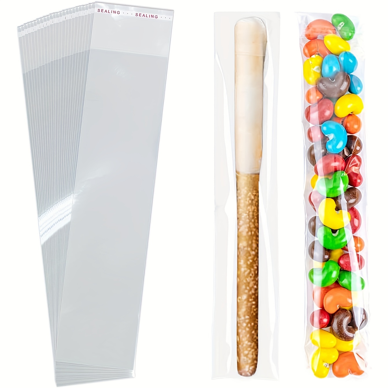 100 bolsas transparentes de celofán resellables de 3.9 x 5.9 in con cierre  adhesivo para panadería, velas, jabón, galletas, dulces, bolsas de