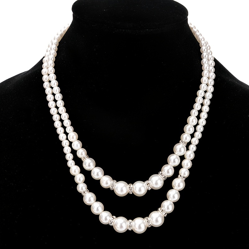 Sweet Temperament Rhinestone Pearl Double Layer Necklace
