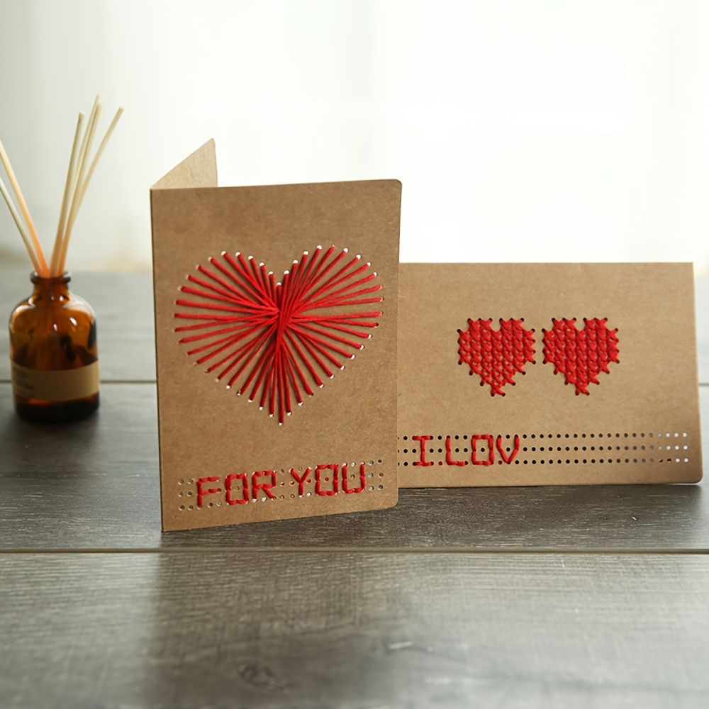 1 Juego de tarjetas de San Valentín, tarjetas de punto de cruz DIY, 4*6  pulgadas adecuadas para el aniversario del Día de San Valentín, tarjetas  festi