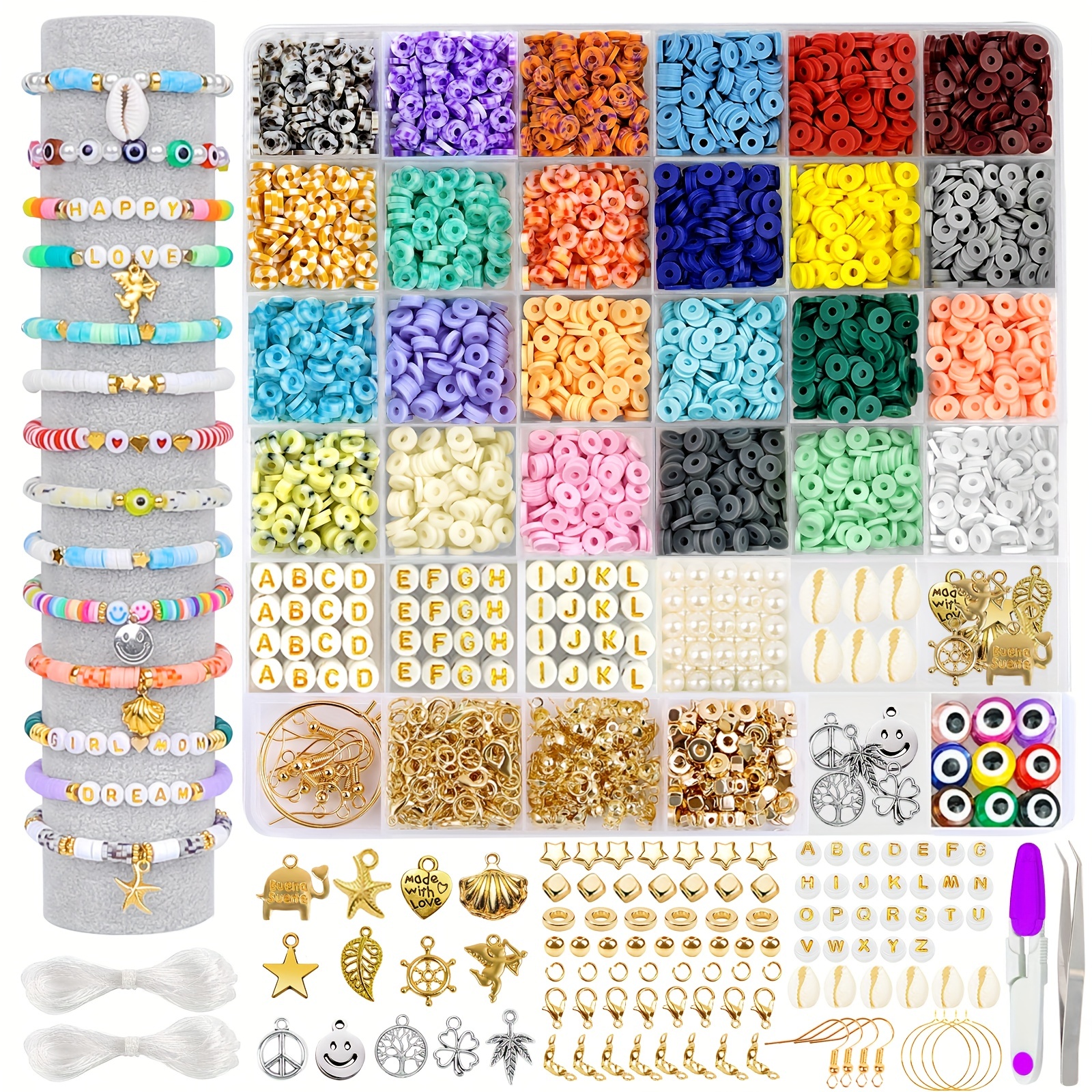 Clay Beads Bracelet Making Kit Friendship Flat Round Polymer - Temu