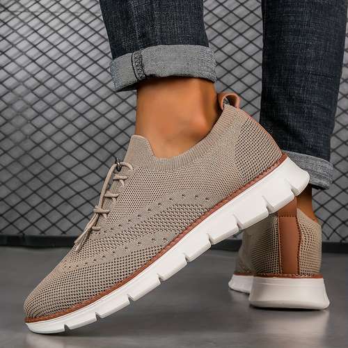Men's Casual Sneakers, Breathable Anti-slip Lace-up Walking Shoes With Fabric Uppers For Outdoor, Spring Summer And Autumn