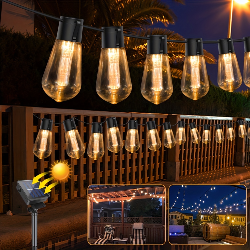 1pc Solar String Lights Outdoor Waterproof, 16ft 10 Bulbs Shatterproof  Bulbs Patio Lights With Remote 2 Lighting Modes LED Solar Powered String  Lights, Hanging Lights For Garden Yard, Wedding Party