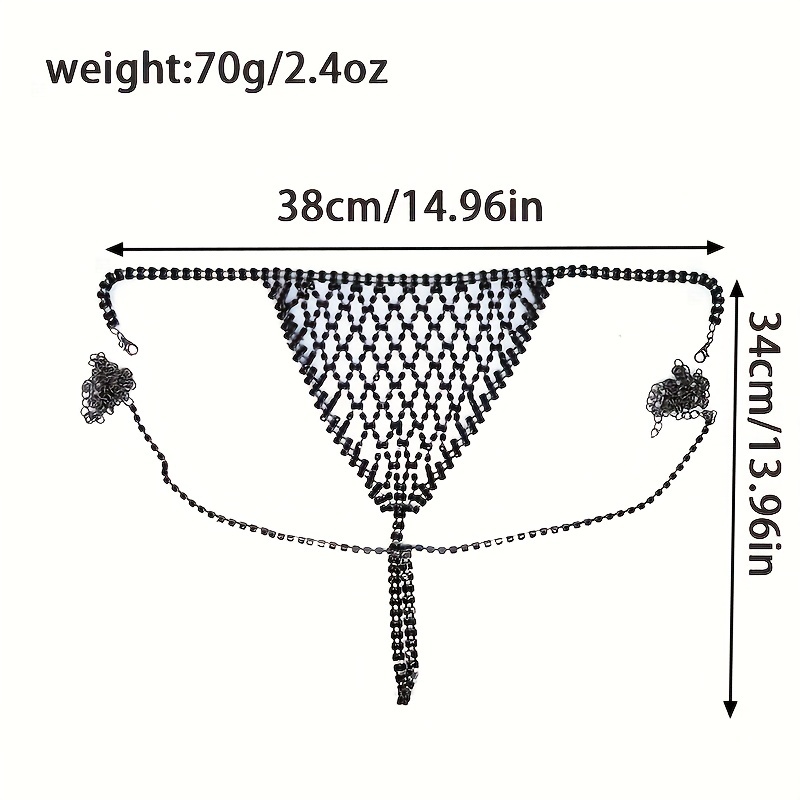 1pc Black Underwear Thong Chain Inlaid White Rhinestone Sexy Body Chain  Jewelry Accessories
