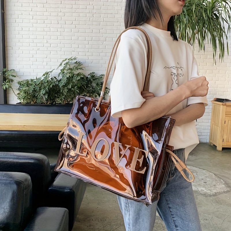  Large Clear Tote Bag, Fashion PVC Shoulder Handbag for