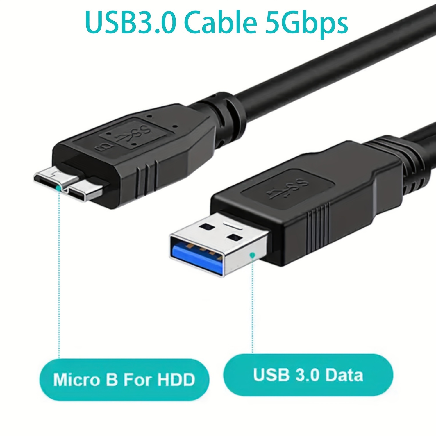 Conectores Micro B USB 3.0 Cable de disco duro externo de 5 Gbps Cable HDD  para Samsung S5 Note3 para Toshiba WD Seagate HDD Cables de alambre de