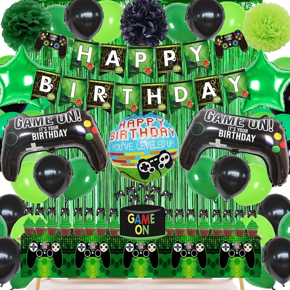 Fun Game Themed Birthday Party Balloon Set Gamepad Pull Flag - Temu