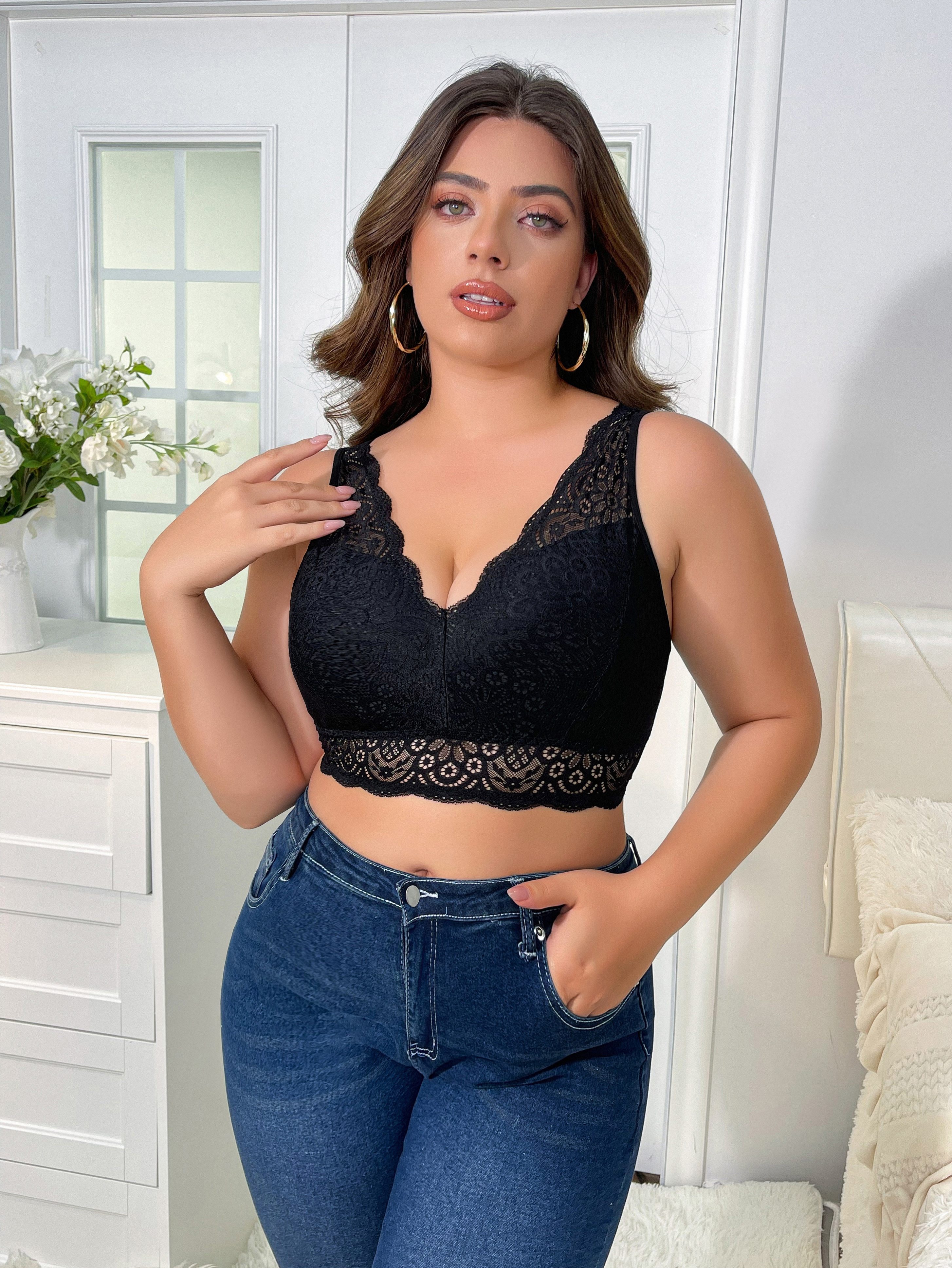 Agnes Orinda Women's Plus Size Wireless Soft Cup Comfort Unlined Lace Full  Coverage Bra Black 36d : Target