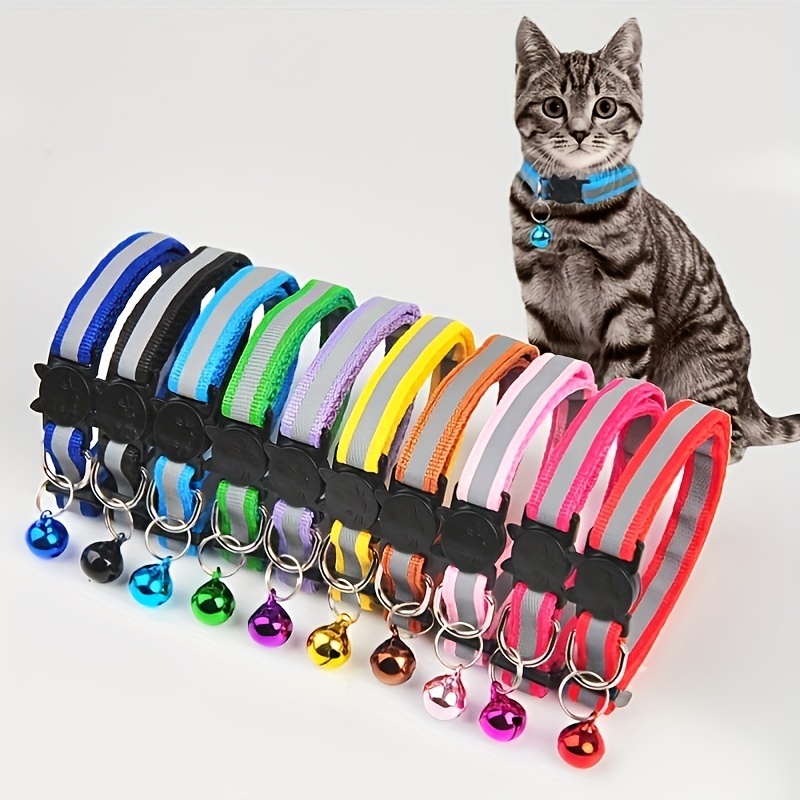 

Luminous Reflective Cat Collar With Bell - Adjustable Pet Collar For Nighttime Visibility And Safety