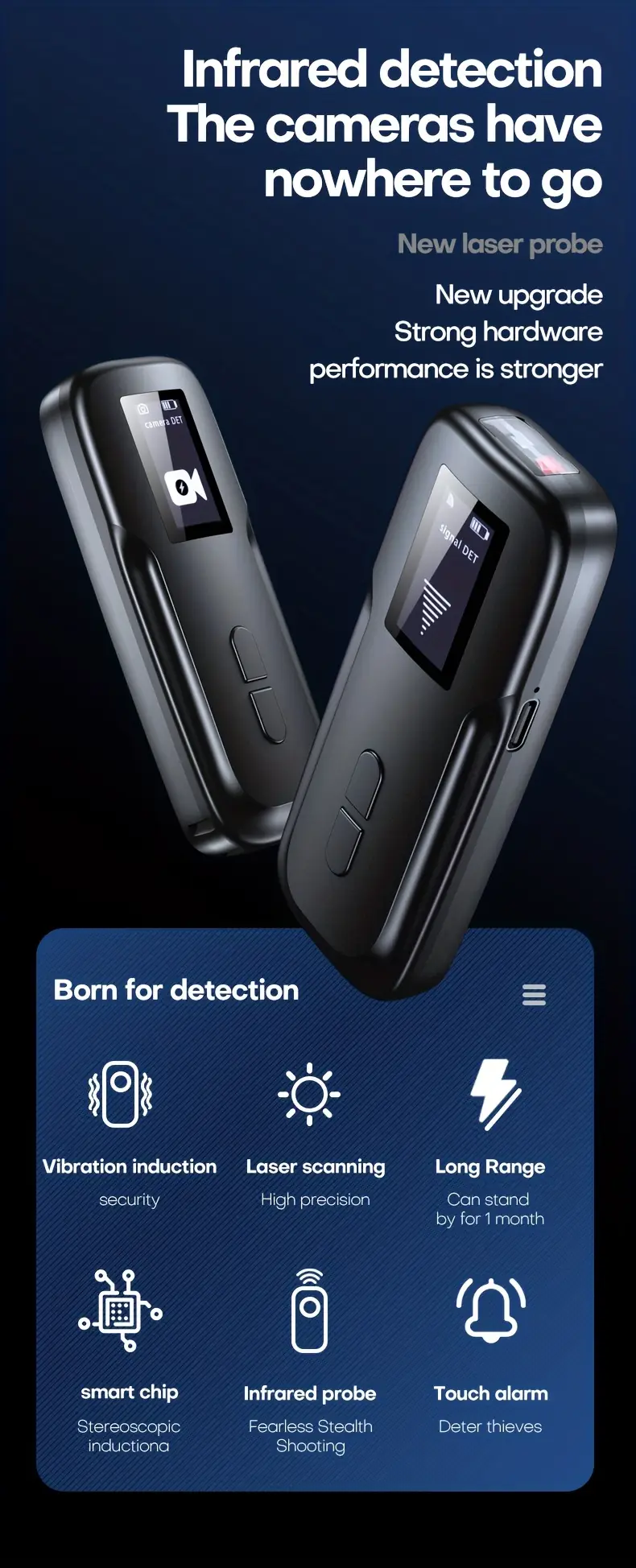 2024 upgraded camera detectors with oled screen bug detector listening device detector rf signal detector privacy protector 6 levels sensitivity 4professional modes infrared sensing function without function of wireless signal emission details 0