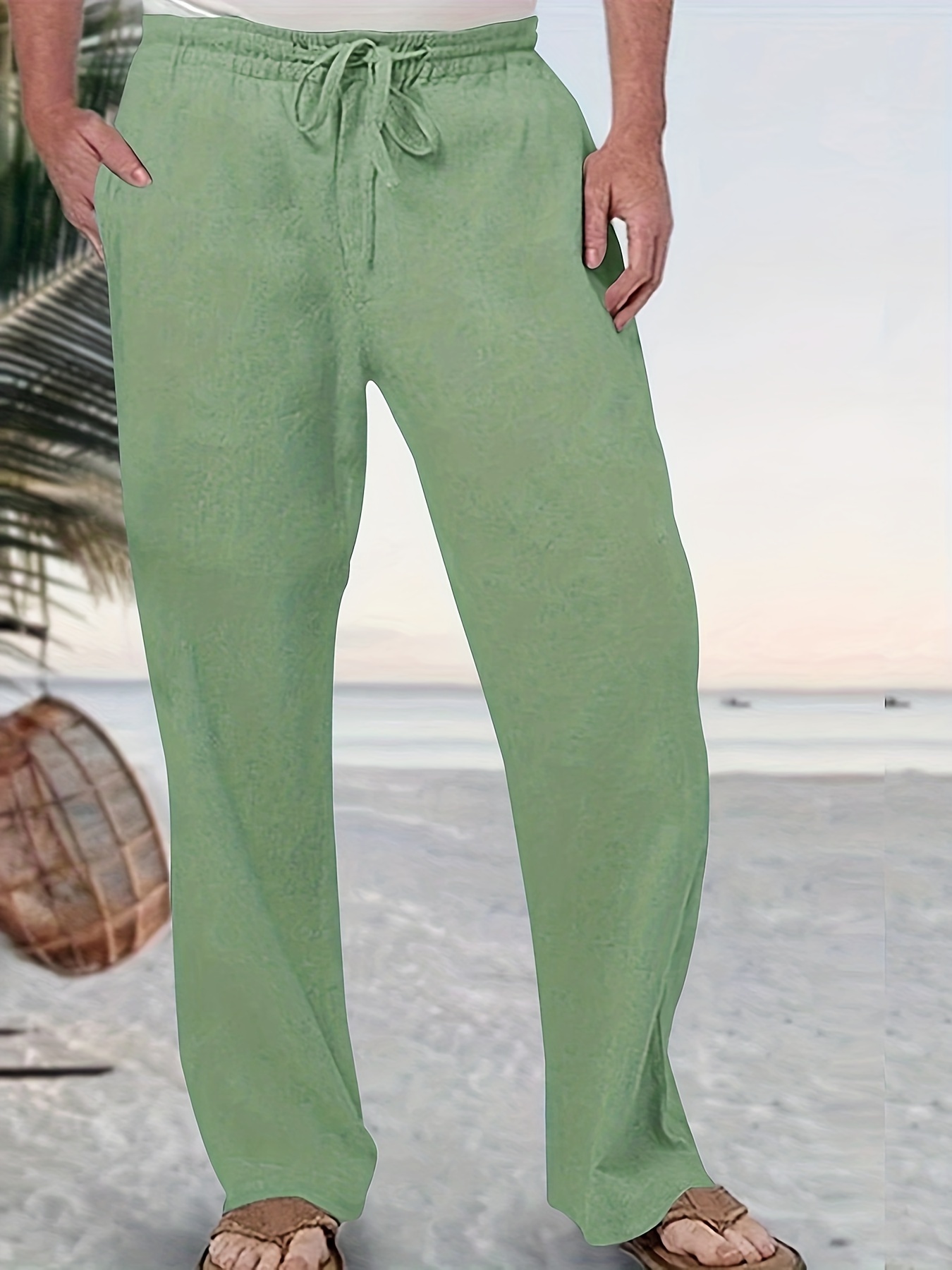 Men's Drawstring Wide Leg Pants Beach Pant Solid Casual - Temu