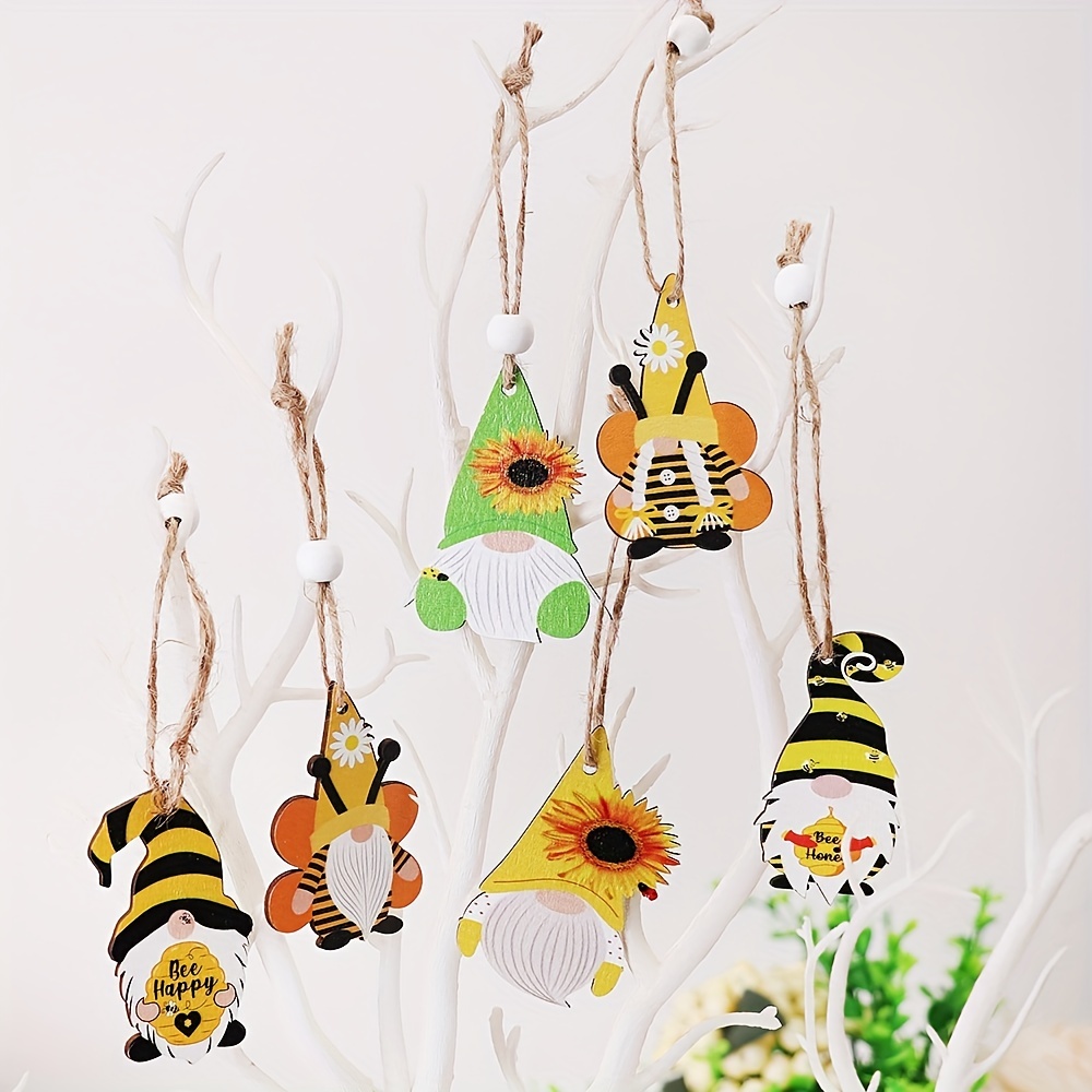 Abeja para colgar, decoración de primavera, colgante de  madera H9.5cm 6pcs-02750