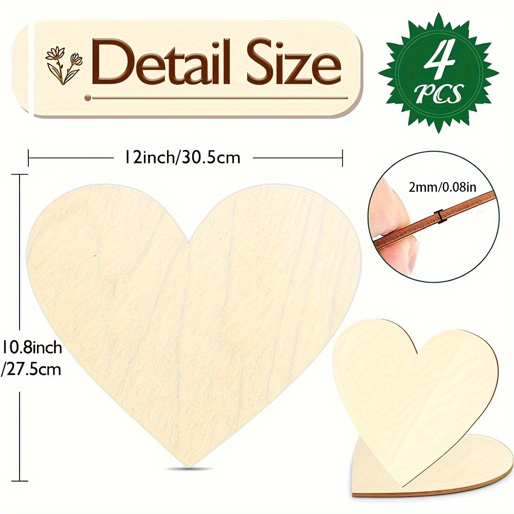50pcs Wooden Hearts for Crafts,3 Wood Ornaments Unfinished